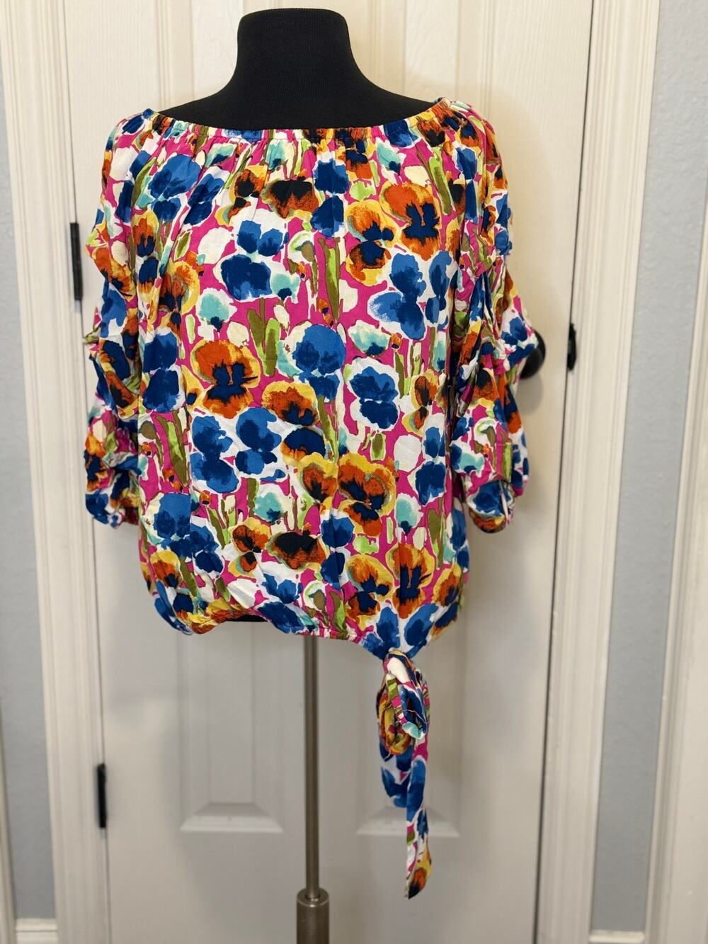 Coco Bianco XL Tie Waist Romantic Top Cottagecore Scandi Girl Floral Blouse